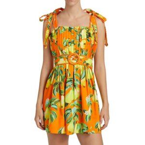 FARM Rio 'Chic Pears' Tie-Shoulder Cotton Mini-Dress, Orange Multi